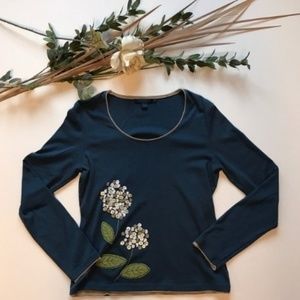 Boden Women's Embellished Knit Top Button Flower